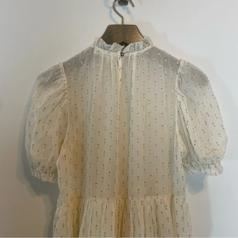 ULLA JOHNSON Dhalia Lurex Tiered Puff Sleeve Metallic Mini Dress \\ 0 - Picture 10 of 10